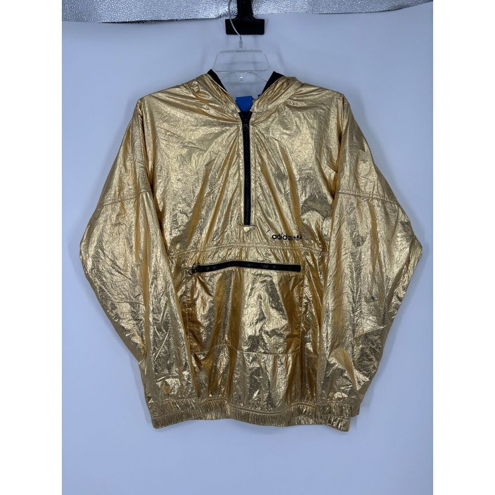Adidas Fontanka Gołd Golden Windbreaker Jacket Shiny 100% Nylon Half 1/2 Zip‎